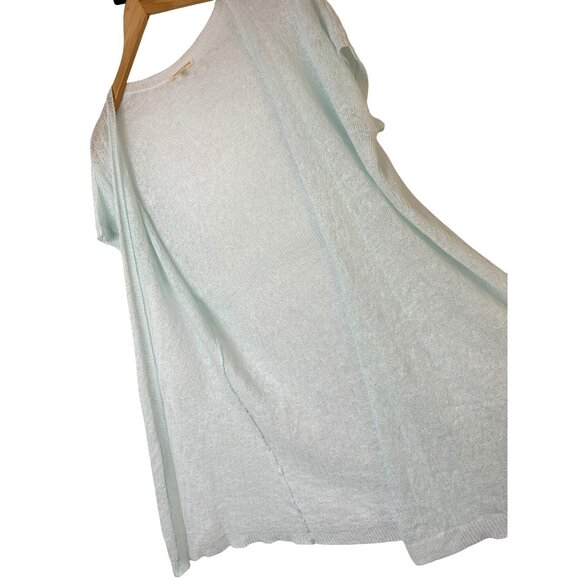 EILEEN FISHER Green Linen Sheer Cap Sleeve Cardigan Sweater Size L RA10139 EUC - Picture 1 of 10
